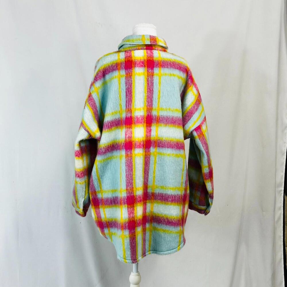 DAVI & DANI Pastel Plaid Teddy Jacket in Mint, Pink & Yellow - Picture 2 of 6